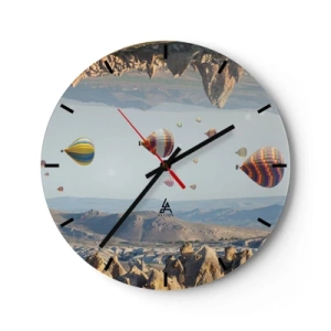 Orologio da parete - Orologio in Vetro - Palloncini contro un paesaggio montano - 30x30cm - Qui tutto è possibile - Decorazione murale moderna per soggiorno, cucina e camera da letto ARTTOR