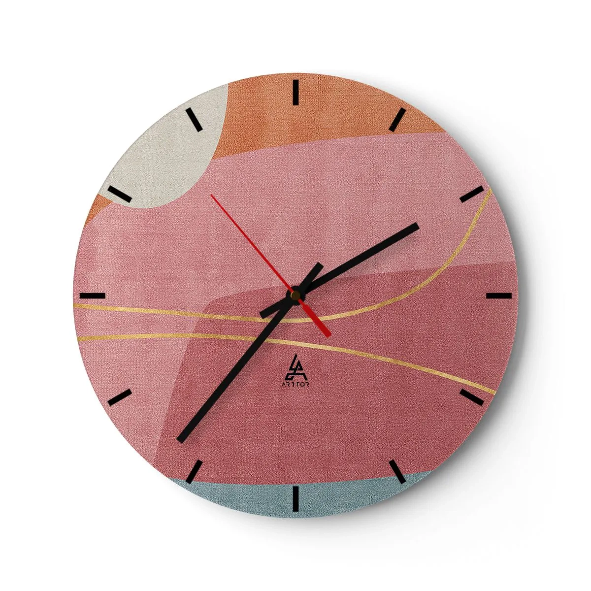 Orologio da parete - Orologio in Vetro - Forme pastello con linee rosa e oro sullo sfondo - 30x30cm - Composizione pastello con filo dorato - Decorazione murale moderna per soggiorno, cucina e camera da letto ARTTOR