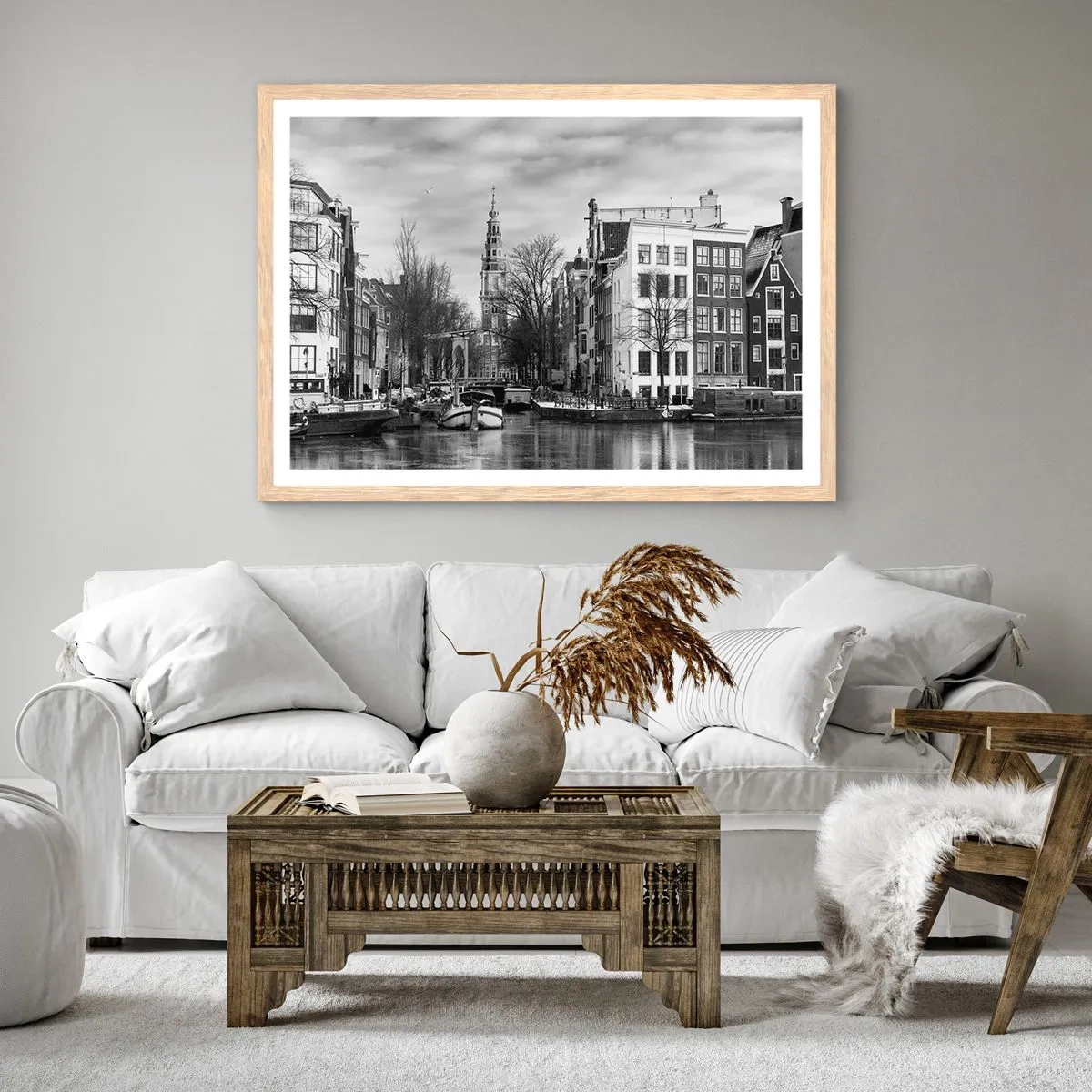 Poster in cornice rovere chiaro - Atmosfera di Amsterdam - 91x61 cm