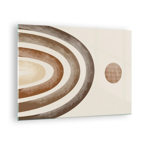 Quadro su vetro - Strisce e cerchi astratti nelle tonalità del marrone - 70x50cm - In una galassia lontana - Decorazione murale moderna per soggiorno e camera da letto ARTTOR