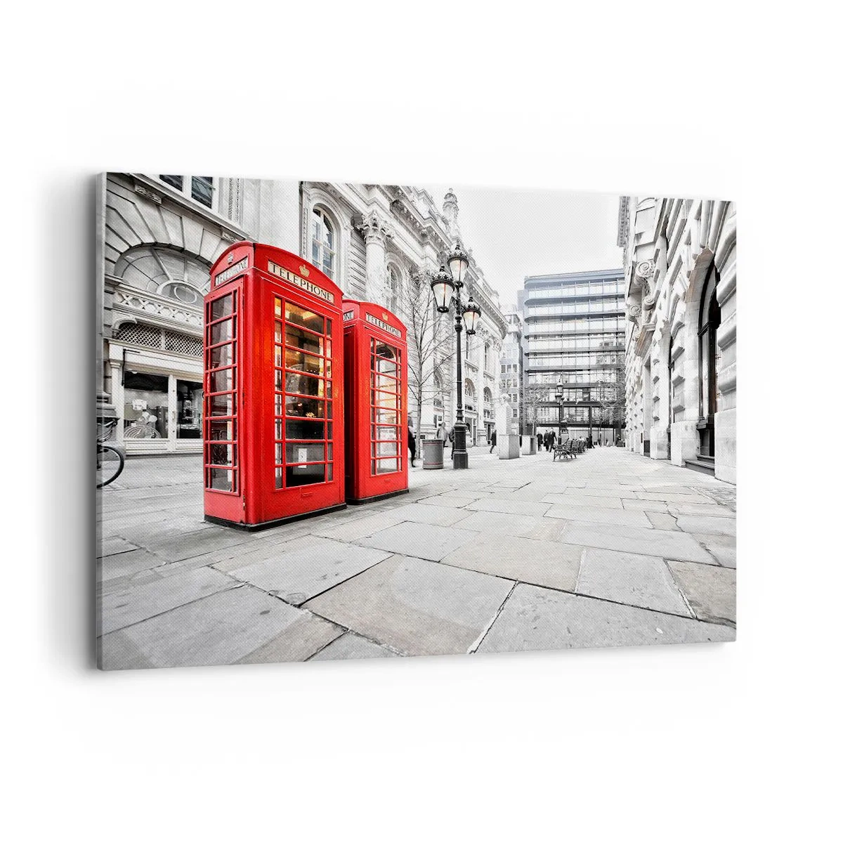 Quadro su tela - Stampe su Tela - Cabine telefoniche rosse sullo sfondo del paesaggio urbano - 100x70cm - Welcome to London - Decorazione murale moderna per soggiorno e camera da letto ARTTOR