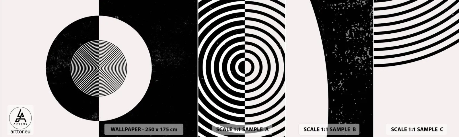 Campione di Fotomurale Adesivo Deluxe Sticker - Armonia in bianco e nero - Astrazione, Pezzo, Bianco e nero - 100x30 cm