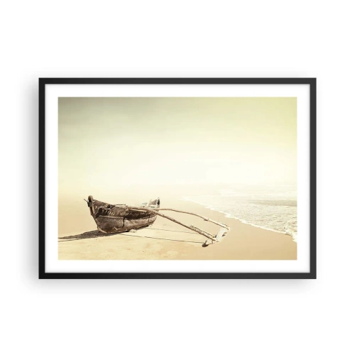 Poster in cornice nera - Vecchia barca da pesca su una spiaggia sabbiosa - 70x50cm - Ricordo dei mari del sud - Decorazione murale moderna per soggiorno e camera da letto ARTTOR