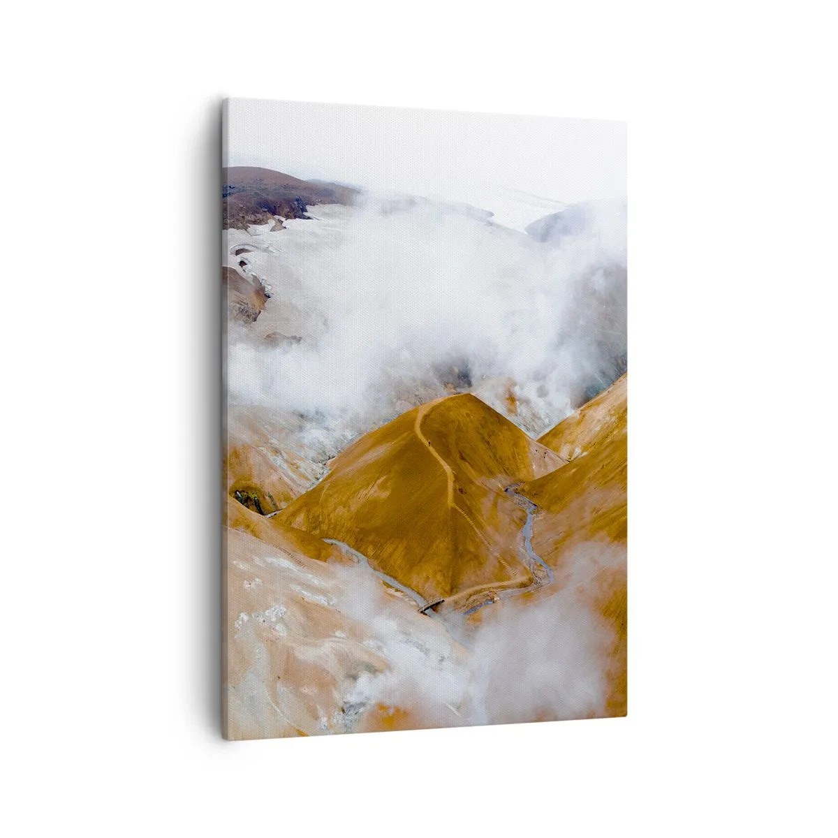 Quadro su tela - Stampe su Tela - Un paesaggio montano con vapore in un clima rigido - 50x70cm - La bellezza severa dell'Islanda - Decorazione murale moderna per soggiorno e camera da letto ARTTOR