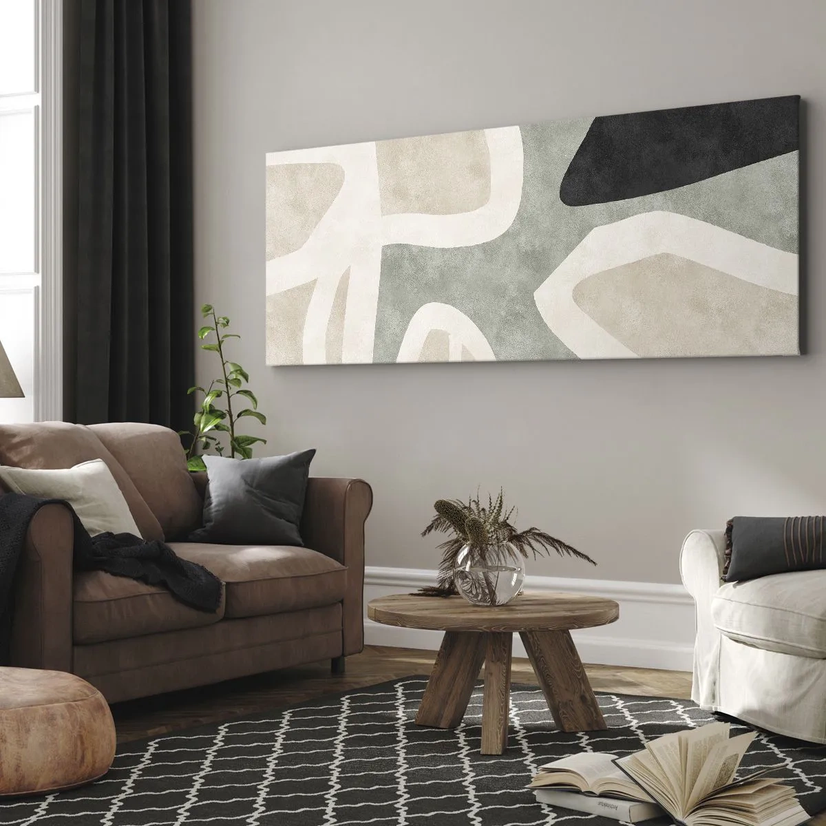 Quadro su tela - Stampe su Tela - Composizione con motivi in nero - 100x40 cm
