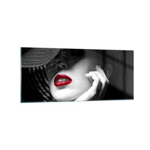 Quadro su vetro - Ritratto in bianco e nero di una donna con le labbra rosse - 120x50cm - Studio in scarlatto - Decorazione murale moderna per soggiorno e camera da letto ARTTOR