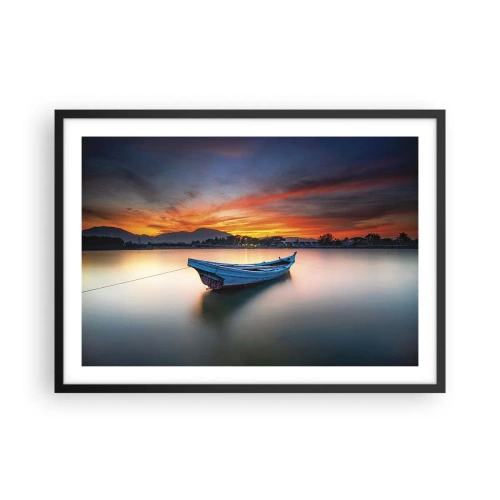 Poster in cornice nera - Una barca sull'acqua durante un pittoresco tramonto - 70x50cm - Viene una notte buona - Decorazione murale moderna per soggiorno e camera da letto ARTTOR