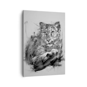 Quadro su tela - Stampe su Tela - Ritratto in bianco e nero di un leone in stile artistico con tratti dinamici. - 50x70cm - Si, ascolto attentamente - Decorazione murale moderna per soggiorno e camera da letto ARTTOR