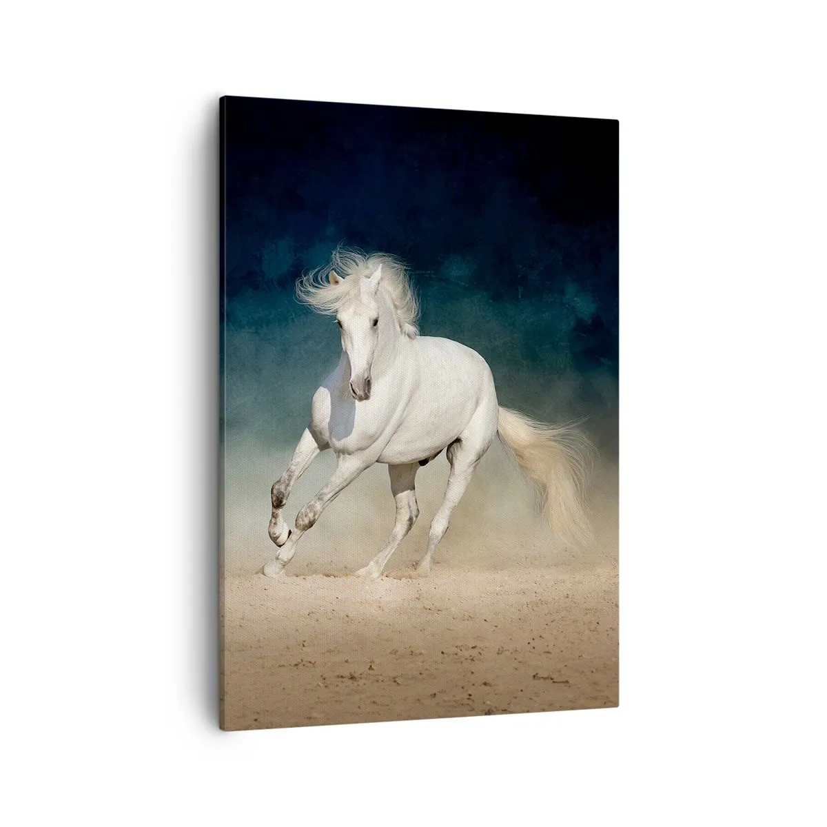 Quadro su tela - Stampe su Tela - Un cavallo bianco al galoppo contro un cielo sfocato - 50x70cm - Libertà allo stato puro - Decorazione murale moderna per soggiorno e camera da letto ARTTOR
