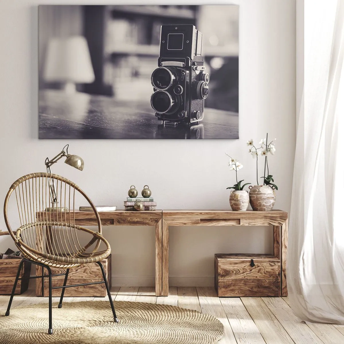 Quadro su tela - Stampe su Tela - Macchina fotografica antica in bianco e nero - 120x80cm - La magia delle vecchie fotografie - Decorazione murale moderna per soggiorno e camera da letto ARTTOR