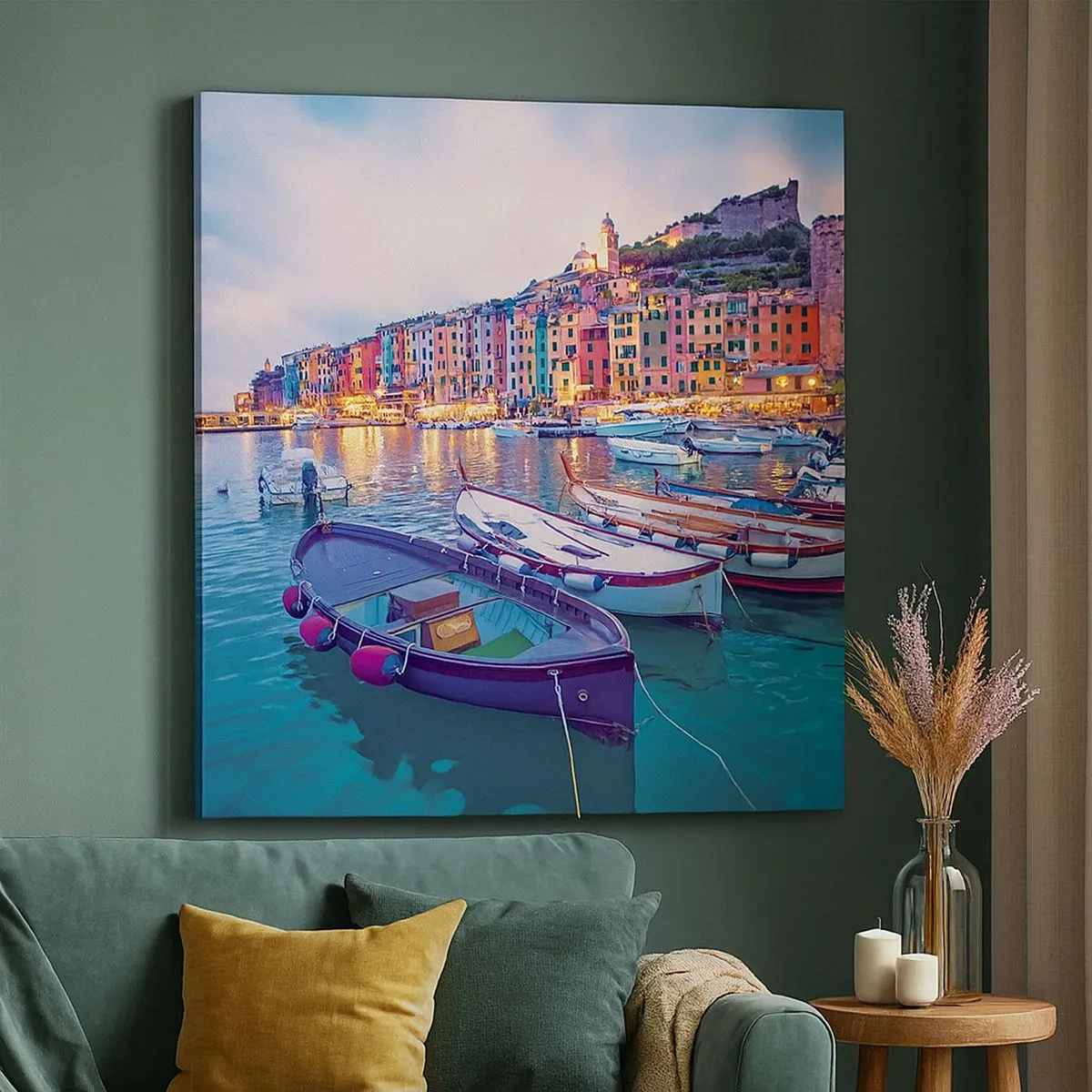 Quadro su tela - Stampe su Tela - Sera colorata nel porto - 30x30 cm