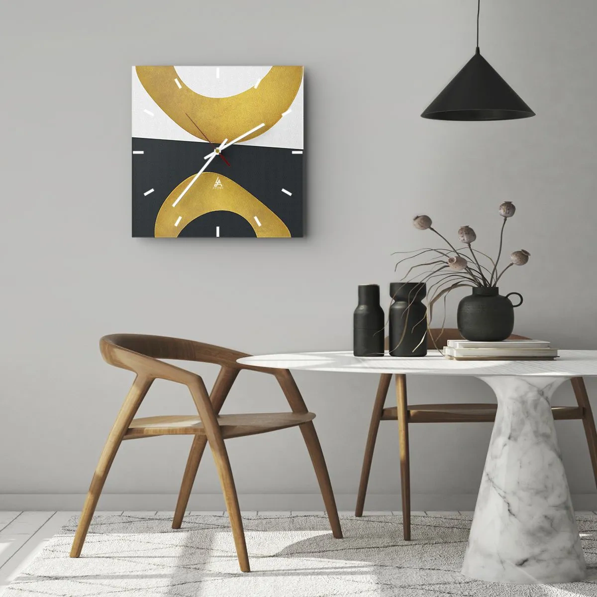 Orologio da parete - Orologio in Vetro - Forme geometriche in oro su sfondo bianco e scuro - 30x30cm - Iniziamo dall'oro - Decorazione murale moderna per soggiorno e camera da letto ARTTOR