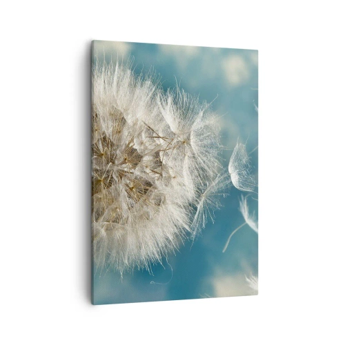 Quadro su tela - Stampe su Tela - Un dente di leone soffiato contro un cielo blu - 50x70cm - Il respiro dell'angelo - Decorazione murale moderna per soggiorno e camera da letto ARTTOR