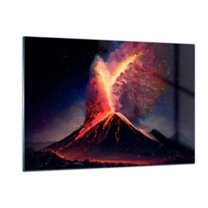 Quadro su vetro - Un vulcano in eruzione con lava e una nuvola colorata di polvere - 120x80cm - Bellezza e minaccia - Decorazione murale moderna per soggiorno e camera da letto ARTTOR
