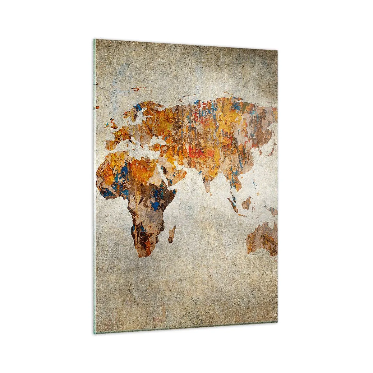Quadro su vetro - Mappa del mondo artistica in tonalità calde - 50x70cm - Veramente un grande mondo - Decorazione murale moderna per soggiorno e camera da letto ARTTOR