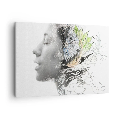 Quadro su tela - Stampe su Tela - Profilo di una donna in un collage artistico di natura e oscurità - 70x50cm - Immersa nella natura - Decorazione murale moderna per soggiorno e camera da letto ARTTOR