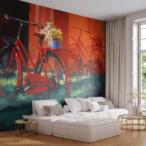 Fotomurale su misura Standard Eco - I want to ride my bicycle - Bicicletta d'epoca, Fiori in vaso, Viaggio