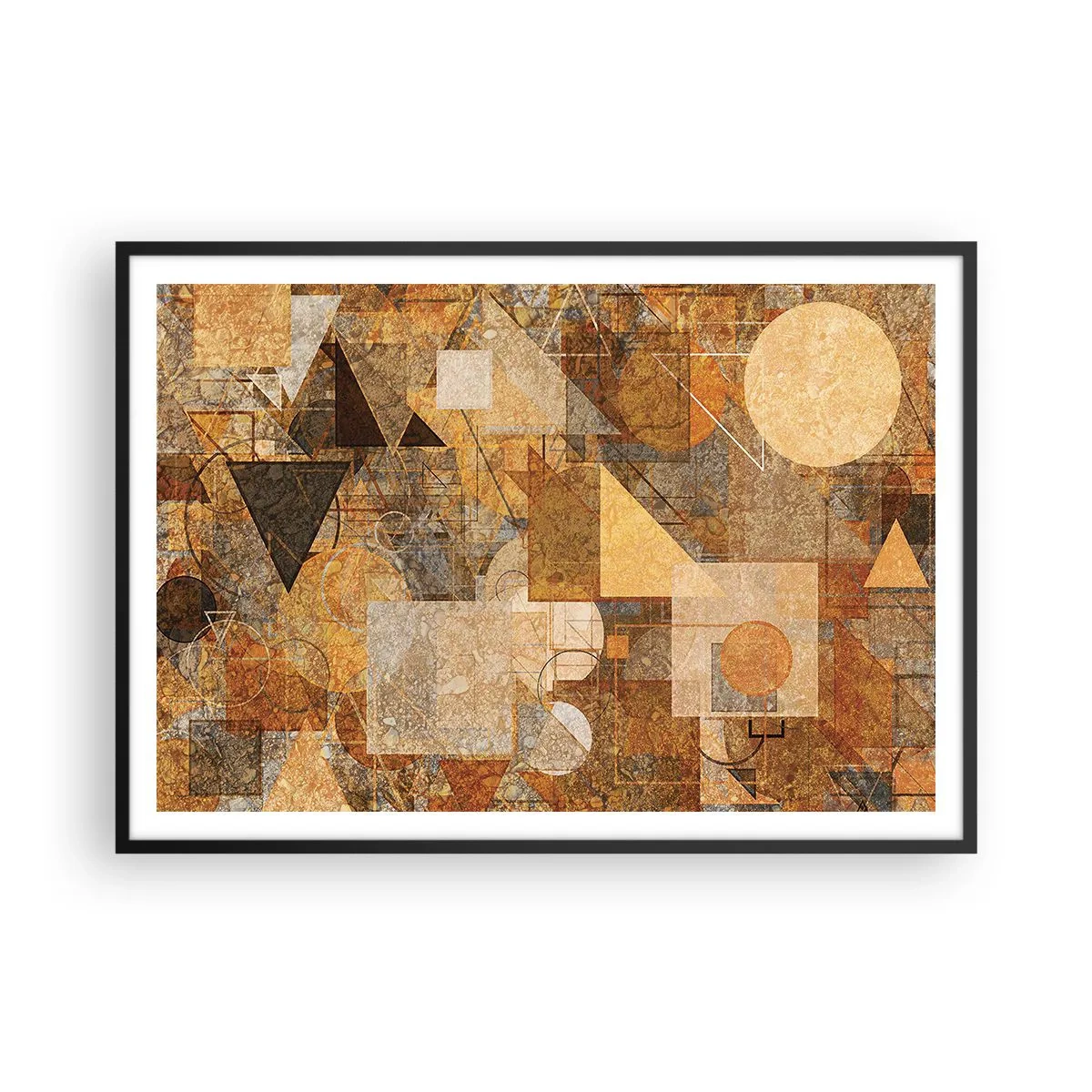 Poster in cornice nera - Figure geometriche astratte in tonalità calde - 100x70cm - Studio cubista in marrone - Decorazione murale moderna per soggiorno e camera da letto ARTTOR