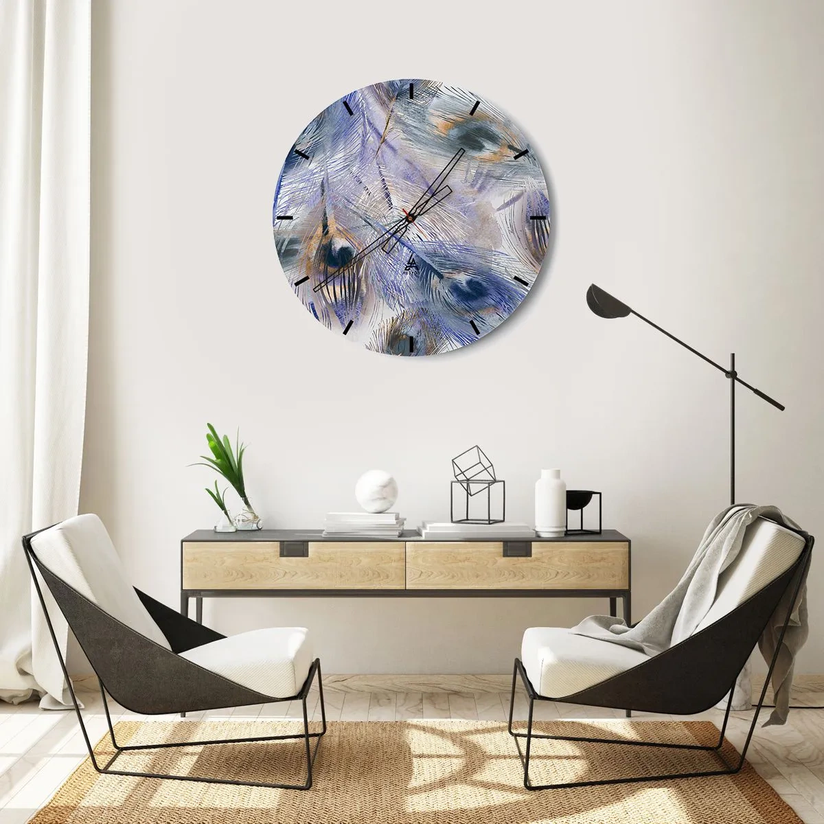 Orologio da parete - Orologio in Vetro - Composizione a occhio di pavone - 40x40 cm