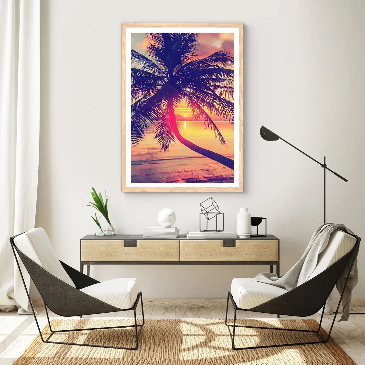 Poster in cornice rovere chiaro - Sera sotto le palme - 70x100 cm