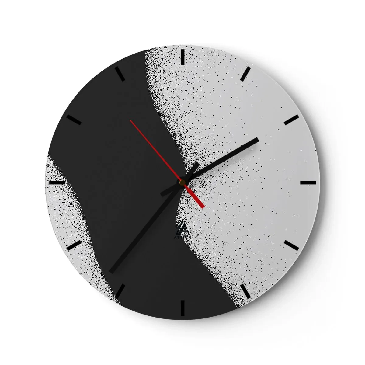 Orologio da parete - Orologio in Vetro - Astrazione in bianco e nero con una transizione graduale e un effetto granuloso - 30x30cm - Equilibrio fluido - Decorazione murale moderna per soggiorno, cucina e camera da letto ARTTOR