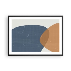 Poster in cornice nera - Una composizione geometrica minimalista nei toni del blu e dell'arancione. - 70x50cm - Ovali e influenze - Decorazione murale moderna per soggiorno e camera da letto ARTTOR