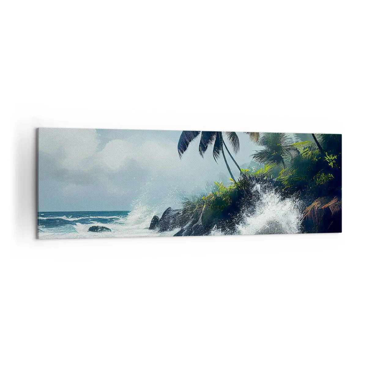 Quadro su tela - Stampe su Tela - Costa tropicale con palme e mare agitato - 160x50cm - Sulla riva tropicale - Decorazione murale moderna per soggiorno e camera da letto ARTTOR
