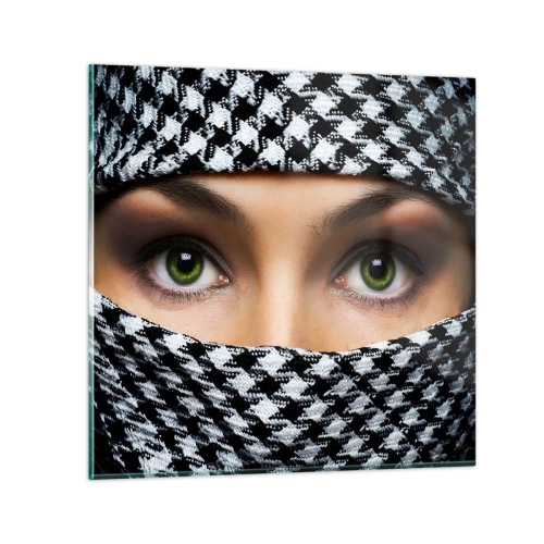 Quadro su vetro - Ritratto di bellezza velata con gli occhi verdi - 40x40 cm