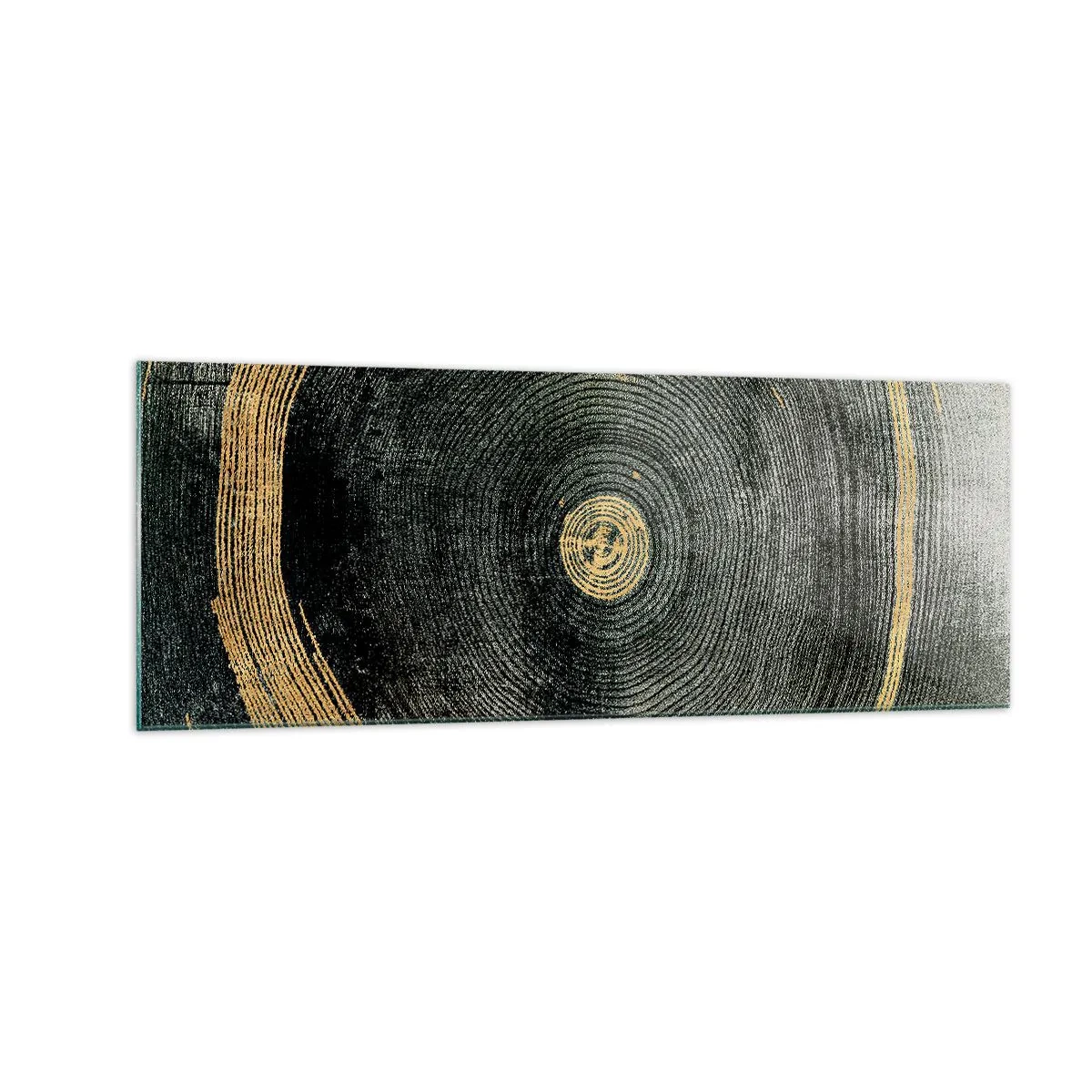 Quadro su vetro - Cerchi concentrici con accenti dorati - 140x50cm - Cambiamento e persistenza - Decorazione murale moderna per soggiorno e camera da letto ARTTOR