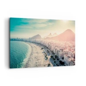 Quadro su tela - Stampe su Tela - Panorama della spiaggia di Copacabana con le montagne sullo sfondo a Rio de Janeiro - 120x80cm - Vacanze senza fine a Rio - Decorazione murale moderna per soggiorno e camera da letto ARTTOR