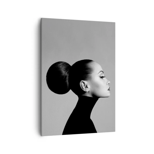 Quadro su tela - Stampe su Tela - Profilo di una donna in bianco e nero con un elegante chignon - 50x70cm - La Nefertiti di oggi - Decorazione murale moderna per soggiorno e camera da letto ARTTOR