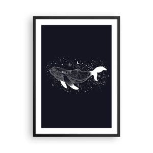 Poster in cornice nera - Una balena spaziale in stile grafico su sfondo nero - 50x70cm - Nell'oceano dell'universo - Decorazione murale moderna per soggiorno e camera da letto ARTTOR