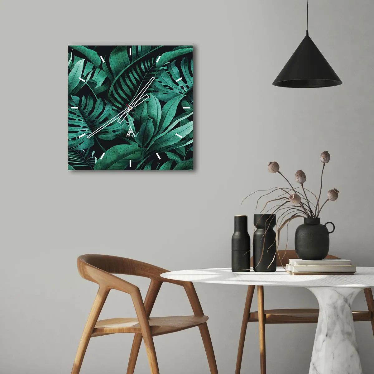 Orologio da parete - Orologio in Vetro - Dal profondo del verde tropicale - 40x40 cm