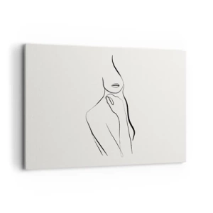 Quadro su tela - Stampe su Tela - Uno schizzo minimalista della silhouette di una donna su uno sfondo chiaro. - 120x80cm - Onda di malinconia - Decorazione murale moderna per soggiorno e camera da letto ARTTOR