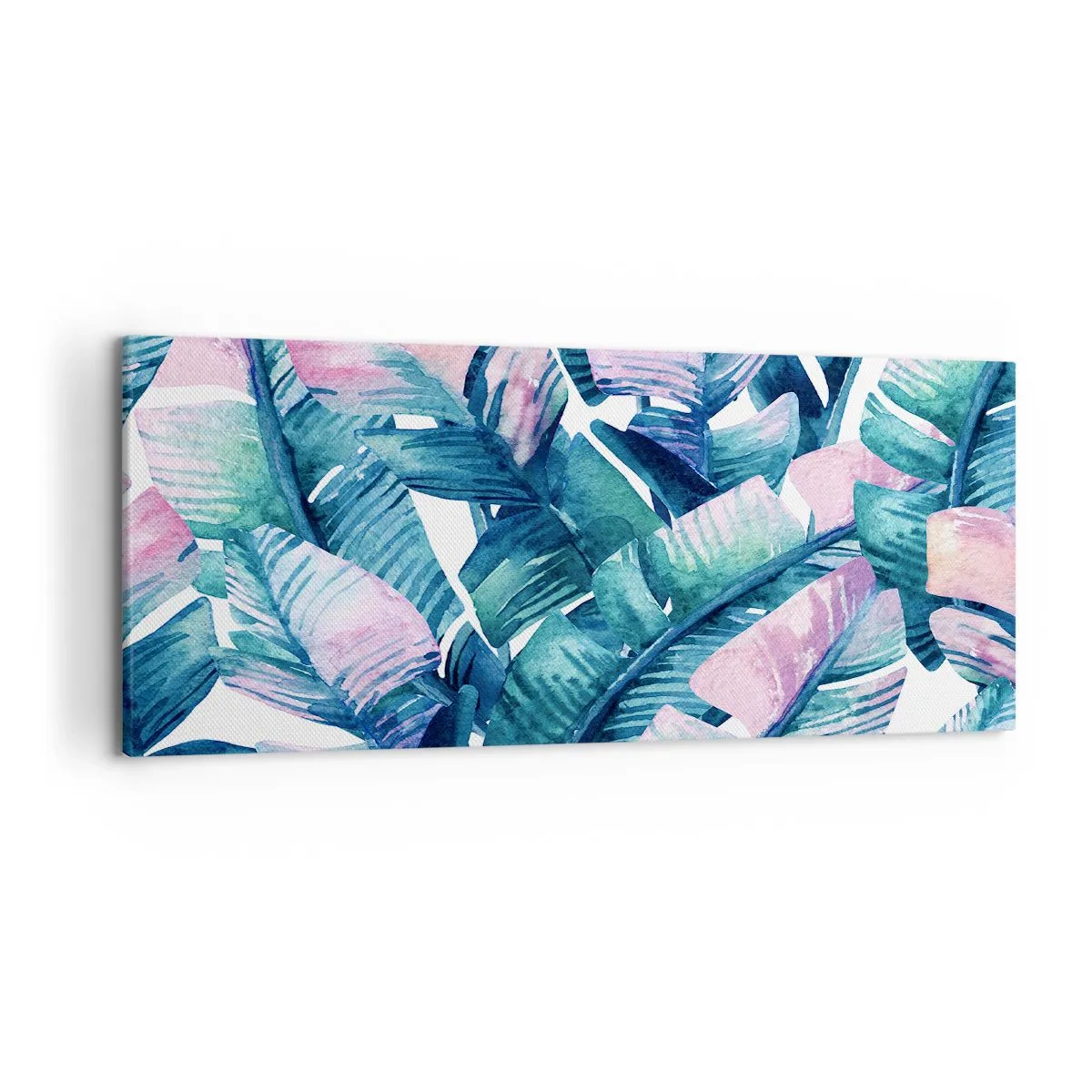 Quadro su tela - Stampe su Tela - Foglie di banano nelle tonalità del blu e del rosa - 120x50cm - Nel bananeto - Decorazione murale moderna per soggiorno e camera da letto ARTTOR