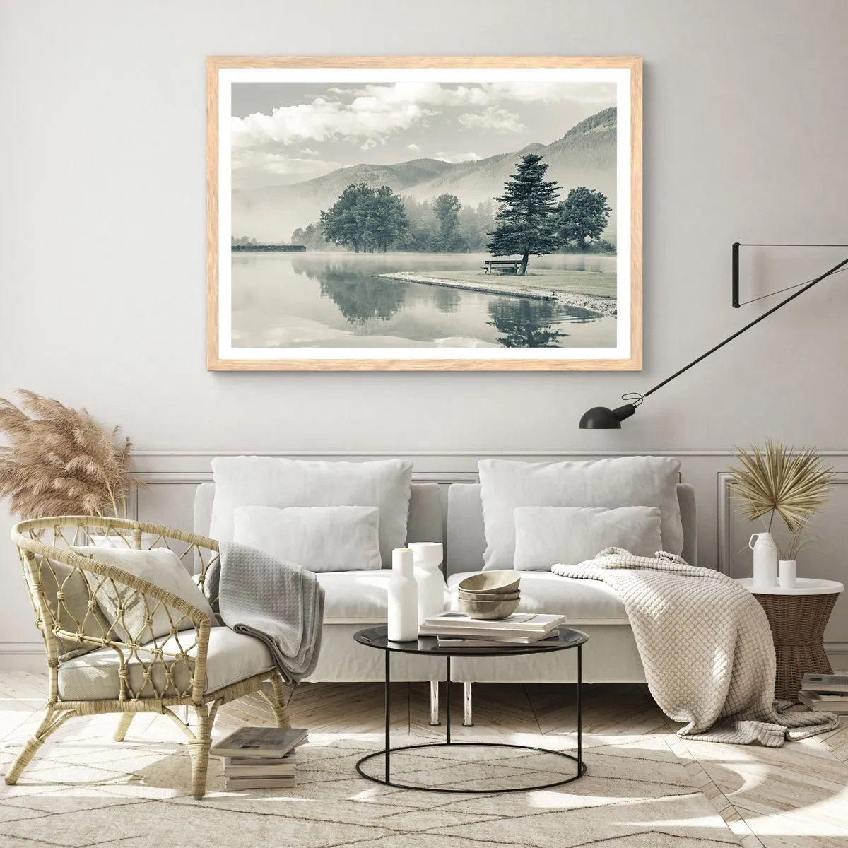 Poster in cornice rovere chiaro - Il lago dorme ancora - 100x70 cm