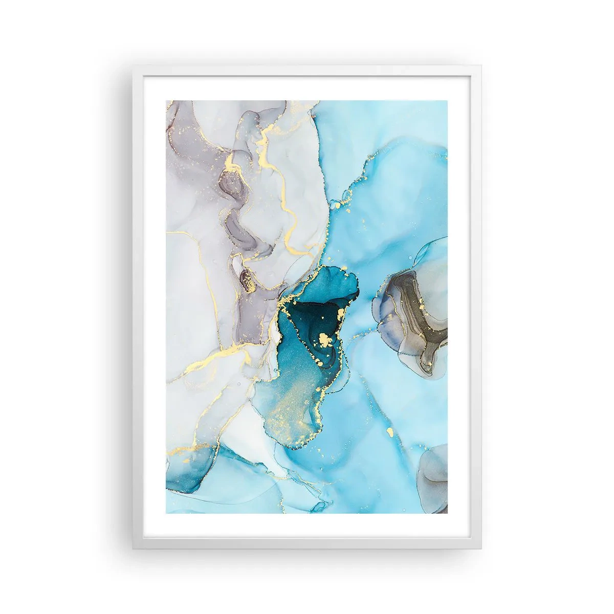 Poster in cornice bianca - Studio di incontro tra grigio e turchese - 50x70 cm