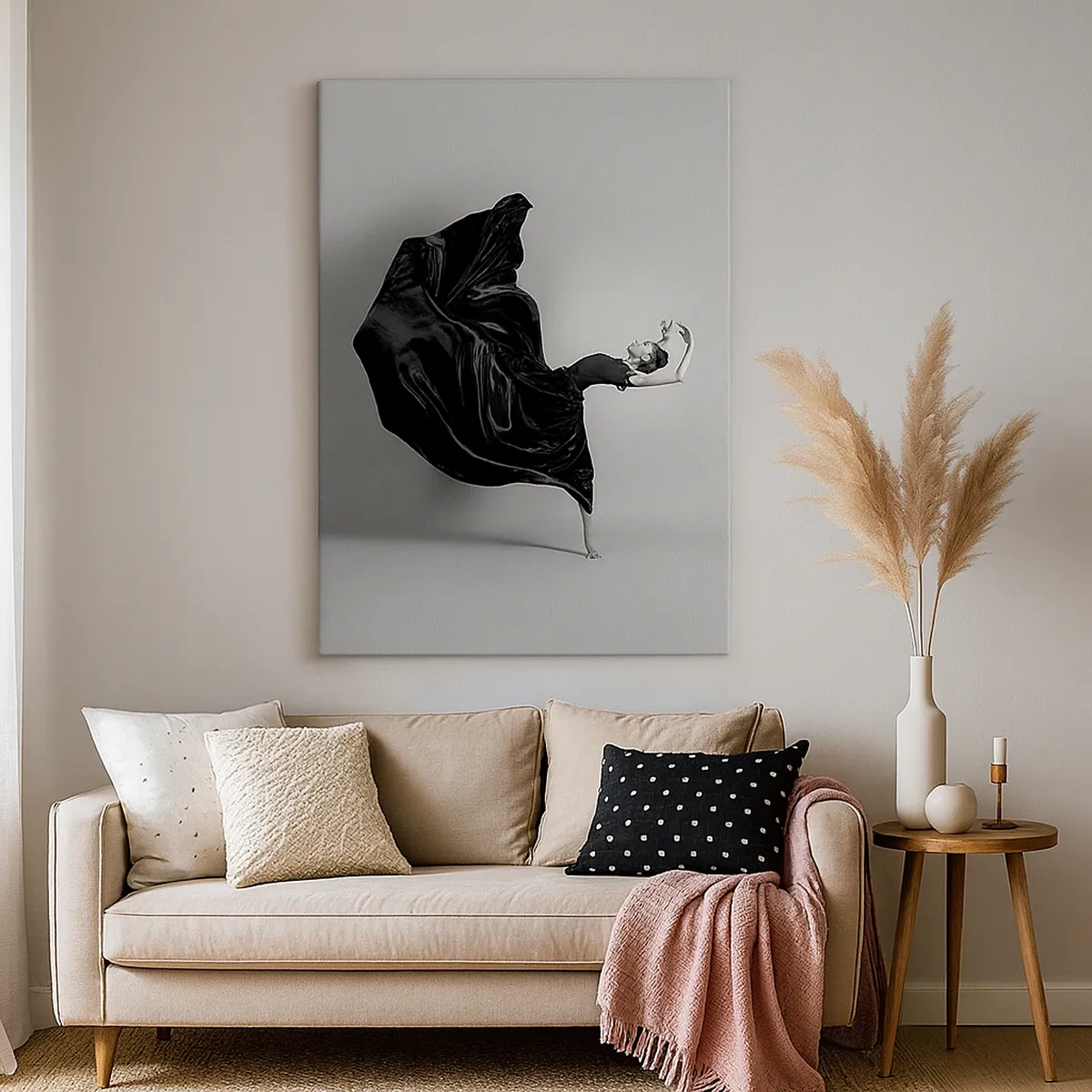 Quadro su tela - Stampe su Tela - Un'elegante ballerina in abito nero in movimento - 50x70cm - Musica alata - Decorazione murale moderna per soggiorno e camera da letto ARTTOR