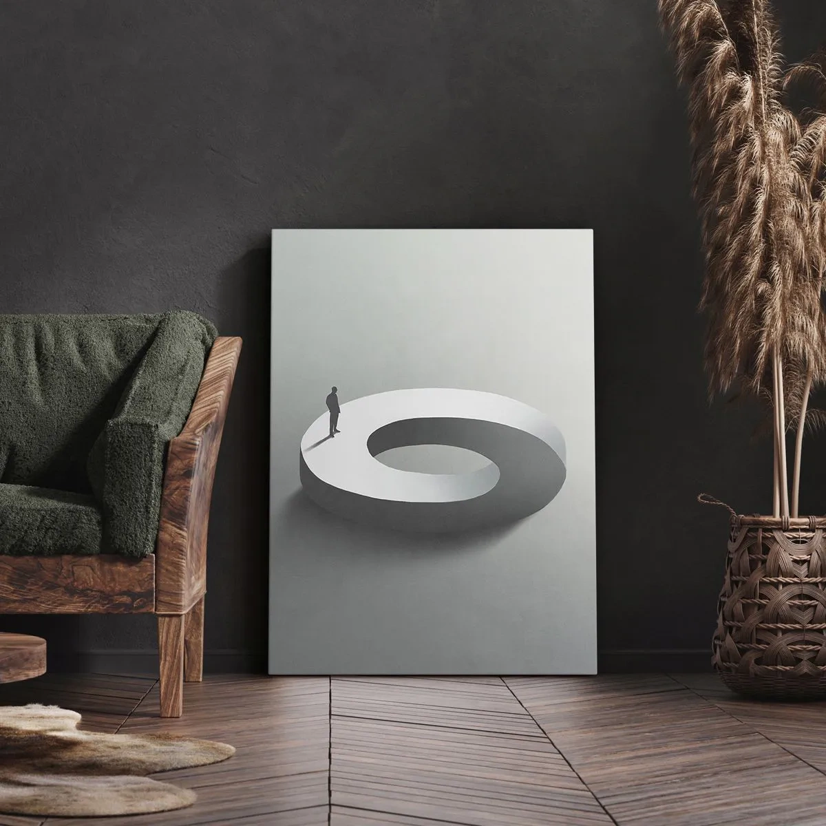 Quadro su tela - Stampe su Tela - Un uomo su una struttura grigia e astratta - 70x100cm - Prova a cavartela - Decorazione murale moderna per soggiorno e camera da letto ARTTOR