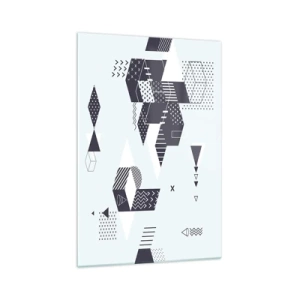 Quadro su vetro - Grafica geometrica moderna nei toni del bianco e del blu navy - 70x100cm - La matematica nell'anima - Decorazione murale moderna per soggiorno e camera da letto ARTTOR