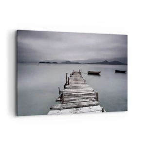 Quadro su tela - Stampe su Tela - Un ponte di legno che conduce alla superficie calma del lago - 120x80cm - Domani puoi partire - Decorazione murale moderna per soggiorno e camera da letto ARTTOR
