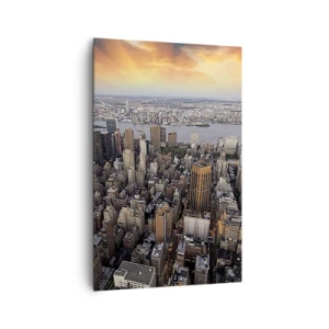 Quadro su tela - Stampe su Tela - Vista della metropoli con il sole al tramonto - 80x120cm - Il cuore pulsante dei nostri tempi - Decorazione murale moderna per soggiorno e camera da letto ARTTOR