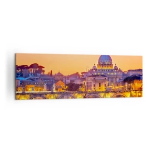 Quadro su tela - Stampe su Tela - Panorama del Vaticano al tramonto con un ponte sul fiume - 160x50cm - Tramonto sulla Città Eterna - Decorazione murale moderna per soggiorno e camera da letto ARTTOR