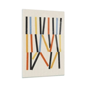 Quadro su vetro - Composizione astratta con rettangoli colorati e neri disposti orizzontalmente - 70x100cm - Composizione orizzontale - Decorazione murale moderna per soggiorno e camera da letto ARTTOR