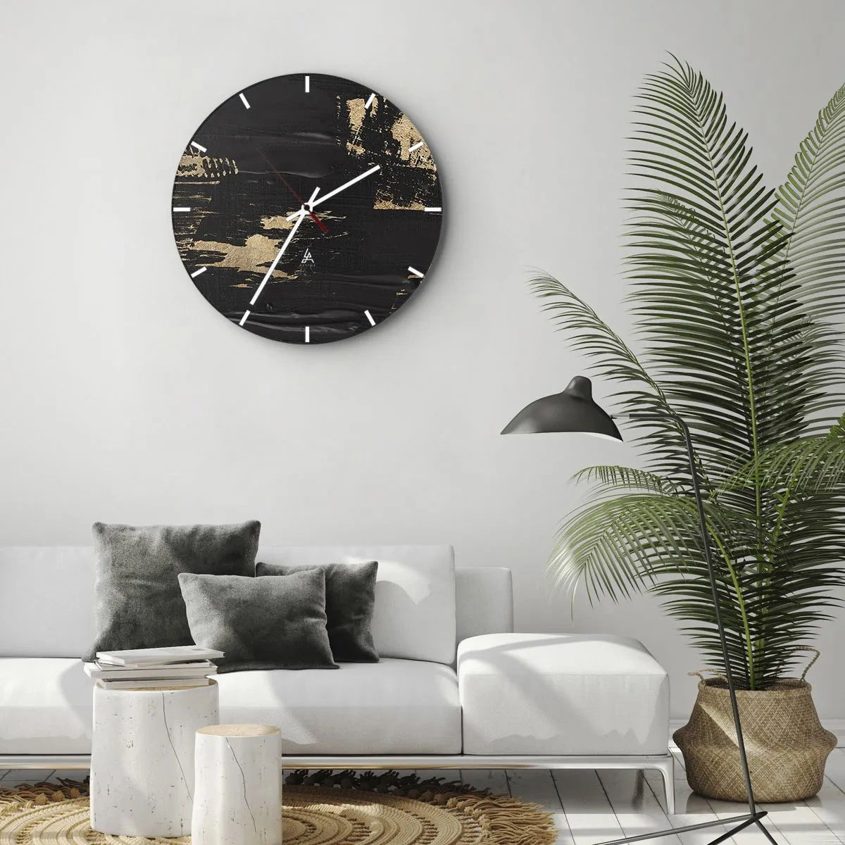 Orologio da parete - Orologio in Vetro - Sfondo nero con pennellate dorate dinamiche - 30x30cm - Tracce del contatto - Decorazione murale moderna per soggiorno, cucina e camera da letto ARTTOR