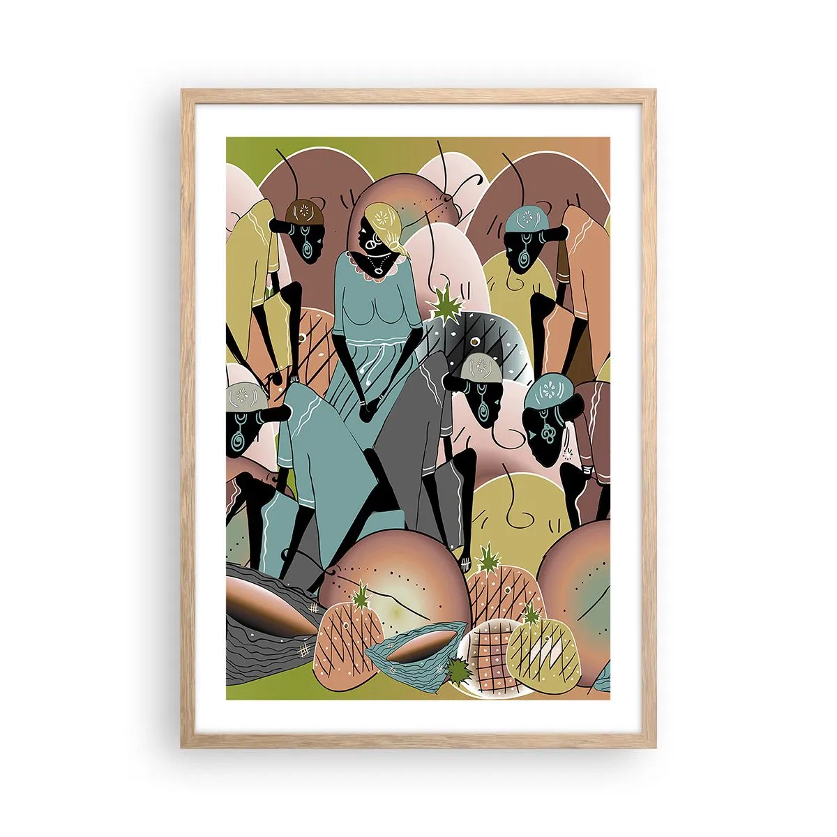 Poster in cornice rovere chiaro - Arriva la grande festa - 50x70 cm