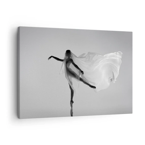 Quadro su tela - Stampe su Tela - Una ballerina in una posa eterea con tessuto fluido - 70x50cm - Leggerezza ed eleganza - Decorazione murale moderna per soggiorno e camera da letto ARTTOR