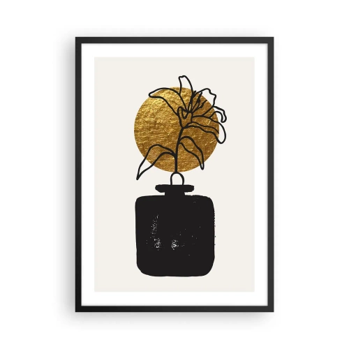 Poster in cornice nera - Composizione astratta con un fiore e un cerchio dorato - 50x70cm - Bellezza a peso d'oro - Decorazione murale moderna per soggiorno e camera da letto ARTTOR