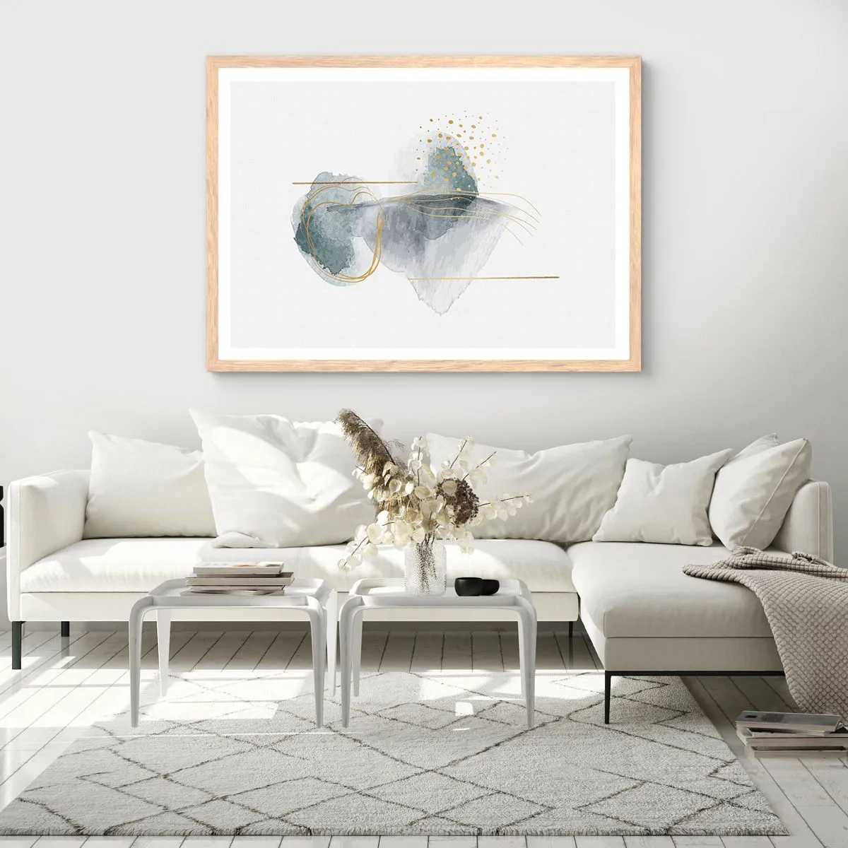 Poster in cornice rovere chiaro - Sui legami del grigio e dell'oro - 100x70 cm