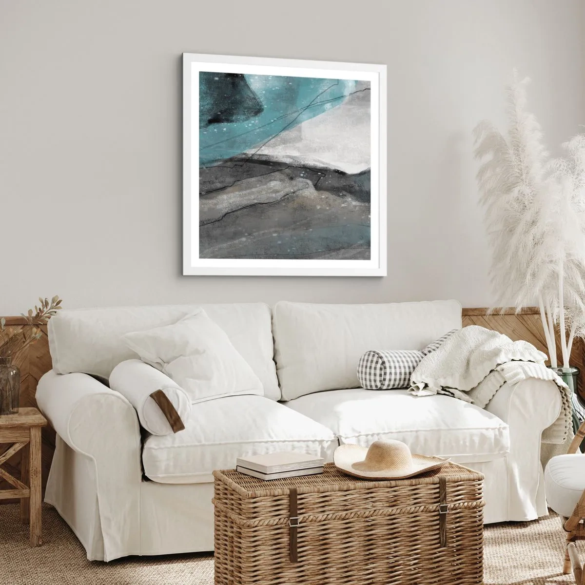 Poster in cornice bianca - Astrazione: rocce e ghiaccio - 60x60 cm